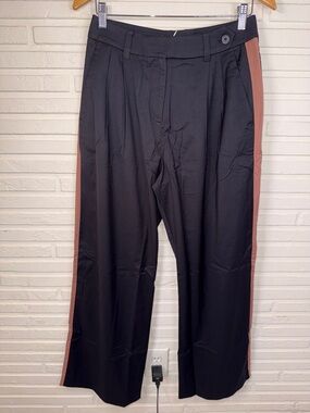 Wildfang Black Brown Side Stripe The Empower Wide Leg Trousers, Women’s Size 8